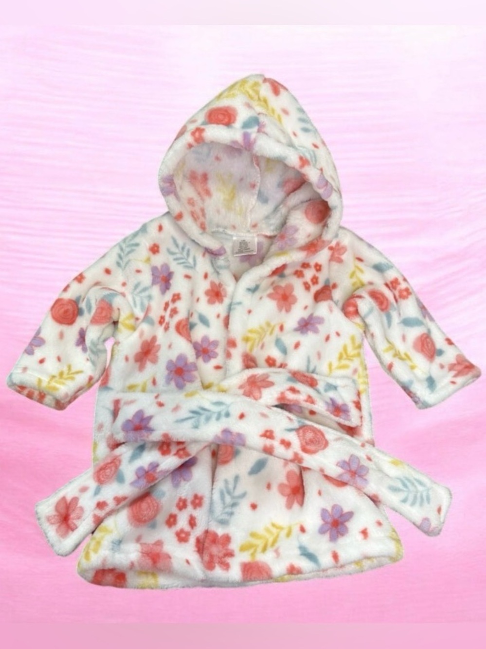 Baby Girl’s Floral Hooded Soft Fleece Bathrobe Size 0-9mo - NWOT